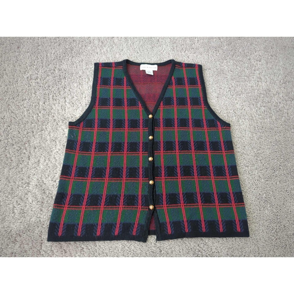 Vintage Croft & Barrow Sweater Vest Womens L Plaid Dark Academia Hong Kong